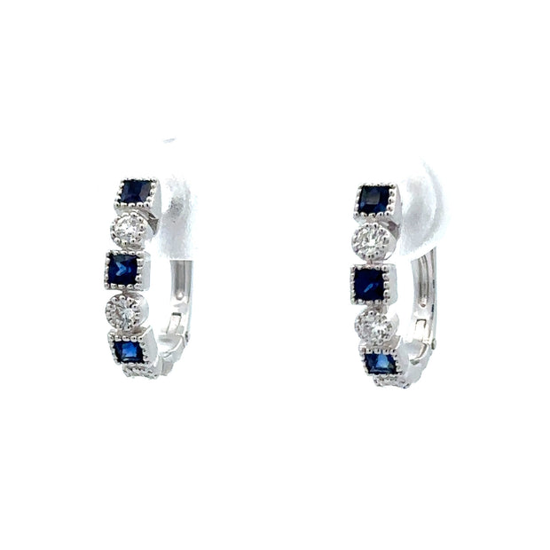 18K White Gold Sapphire & Diamond Hoop Earrings