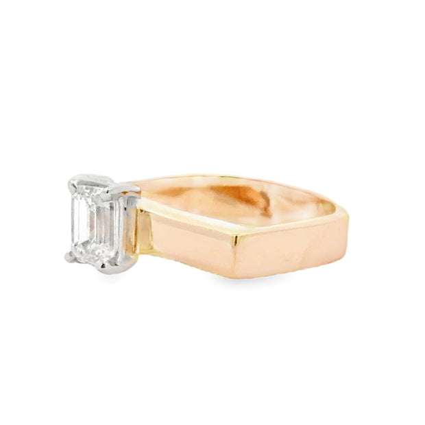 Estate 14K Gold Handmade Emerald-Cut Diamond Ring