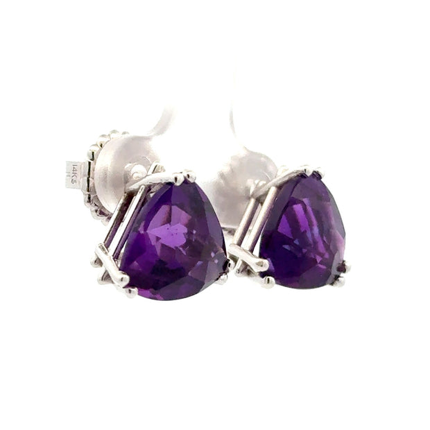 Estate 14K White Gold Trillion Amethyst Earrings