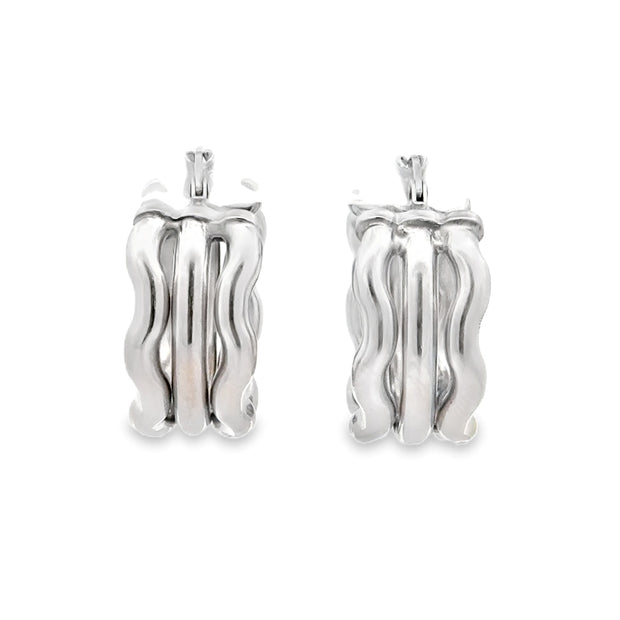Estate 18K White Gold Wavy Hoop Earrings