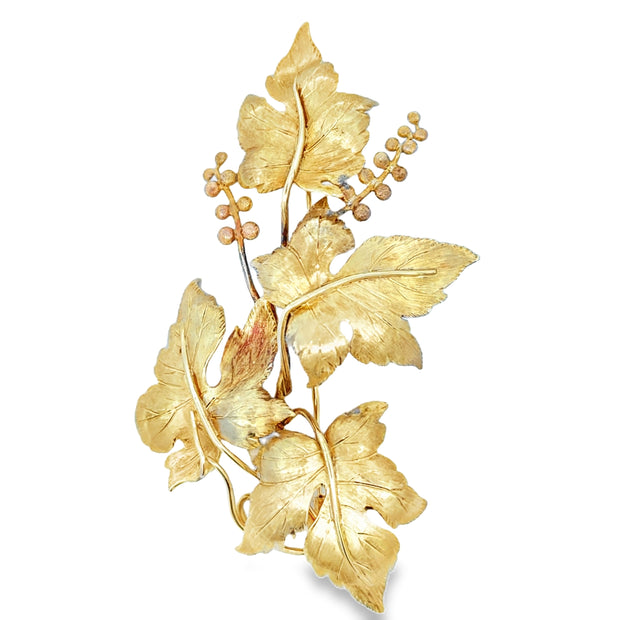 Estate 18K Yellow Gold Leaf Brooch