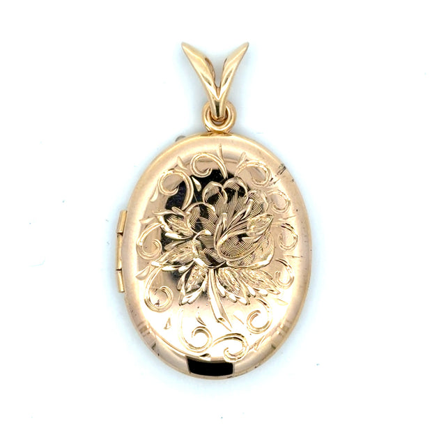 Estate 14K Yellow Gold Engraved Locket Pendant