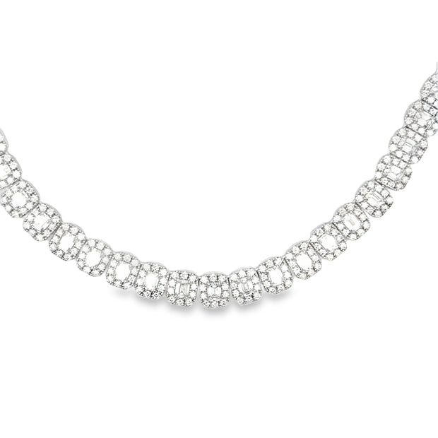 18K White Gold Haloed Emerald-Cut Diamond Necklace