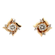Estate 14K Yellow Gold Diamond Stud Earrings W/ Diamond Jackets