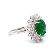 14K White Gold Emerald & Diamond Ring