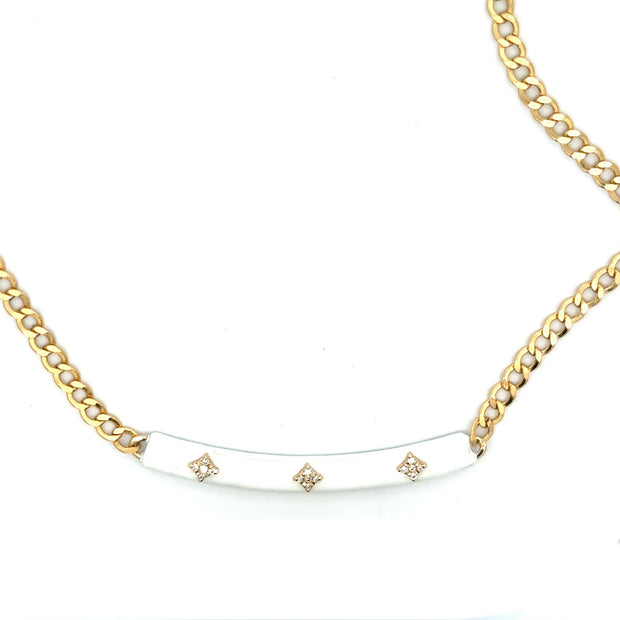 Nava Dee 14K Yellow Gold White Enamel Diamond Bar Necklace