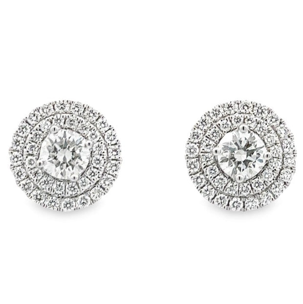 14K White Gold Double Halo Diamond Earrings