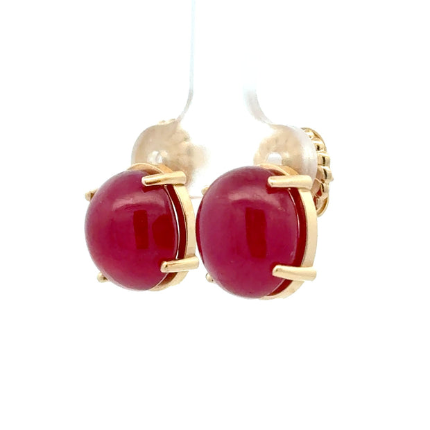 Estate 14K Yellow Gold Cabochon Ruby Earrings