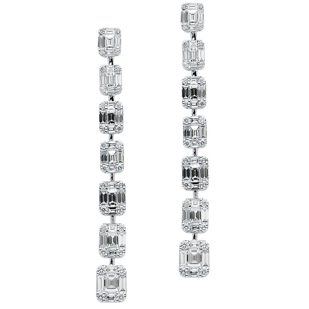 18K White Gold Baguette & Round-Cut Diamond Earrings