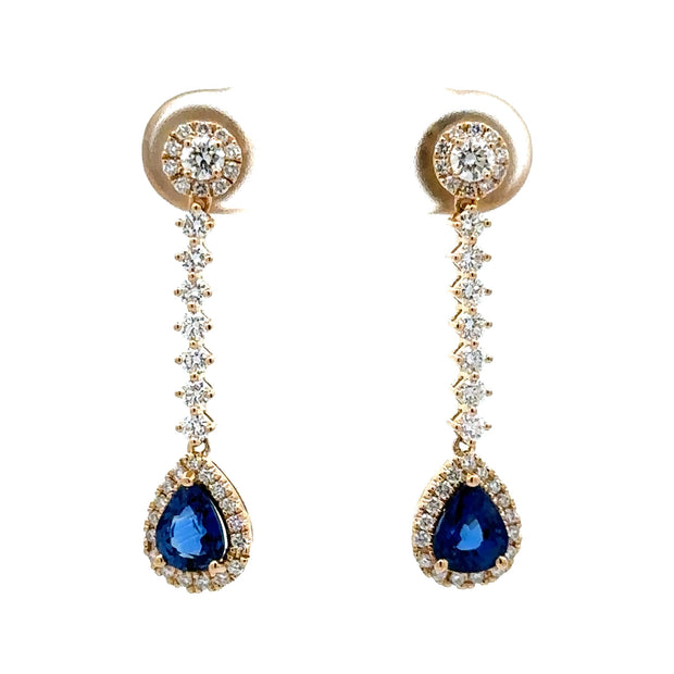 18K Yellow Gold Sapphire & Diamond Drop Earrings