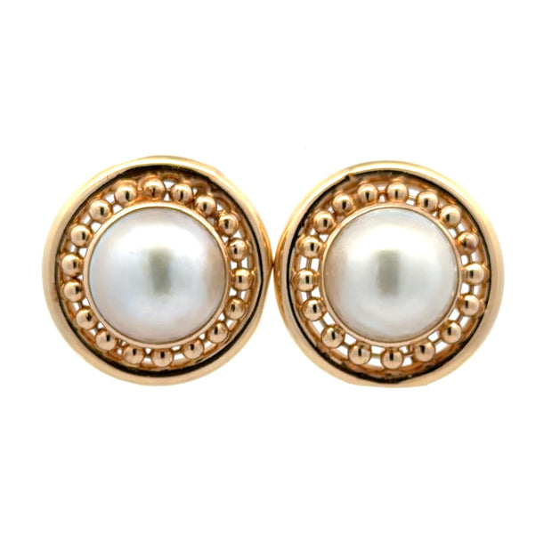 Estate 14K Yellow Gold Mabé Pearl Earrings