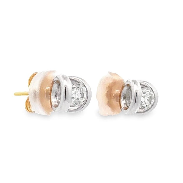 Estate 14K White & Yellow Gold Diamond Stud Earrings