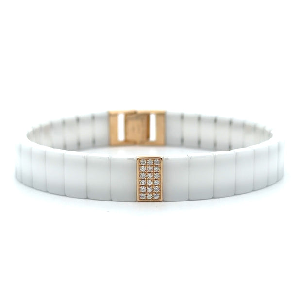 Nava Dee 14K Yellow Gold White Ceramic & Diamond Bracelet