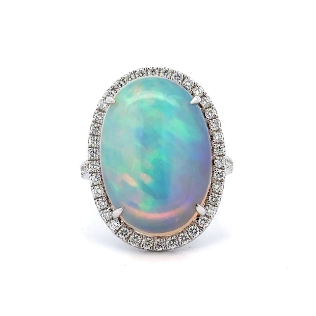 14K White Gold Ethiopian Opal & Diamond Ring