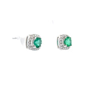 14K White Gold Emerald & Diamond Earrings