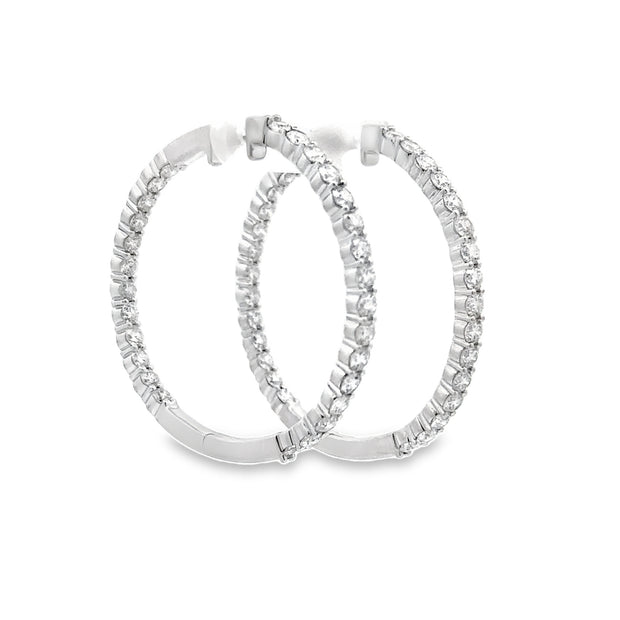 Estate 14K White Gold Diamond Hoop Earrings