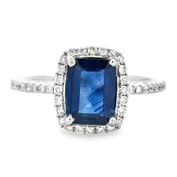 14K White Gold Sapphire & Diamond Halo Ring