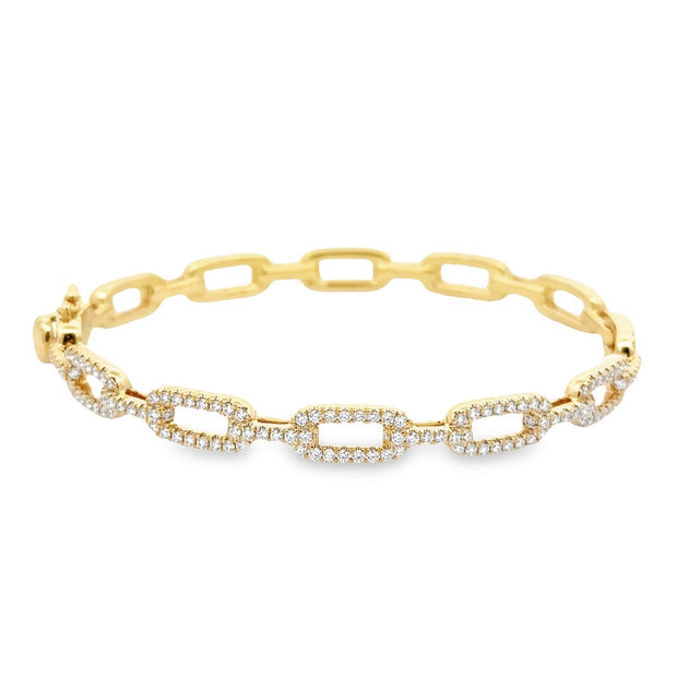14K Yellow Gold Link-Style Diamond Bangle Bracelet