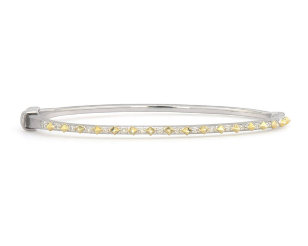 JudeFrances Mixed Metal Narrow Gold Pyramid Pavé Bangle