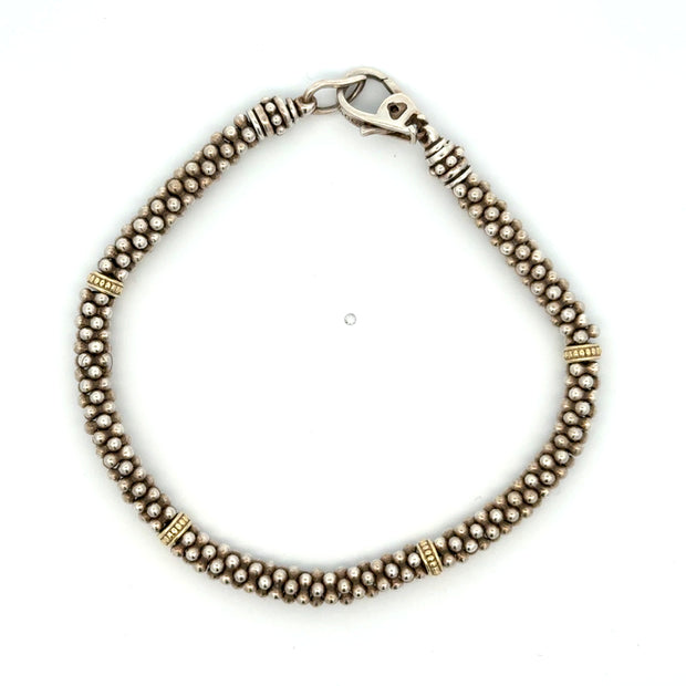 Estate Sterling Silver & 18K Yellow Gold Lagos Caviar Bracelet