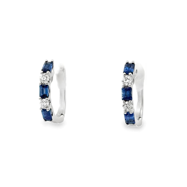18K White Gold Sapphire & Diamond Hoop Earrings