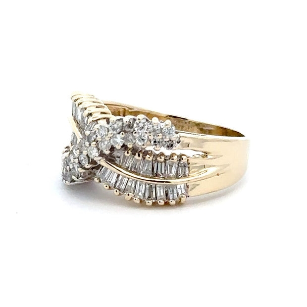 Estate 14K Yellow Criss-Cross Diamond Ring