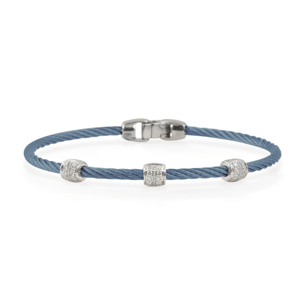 ALOR Stainless Steel & 18K White Gold Triple Barrel Stackable Bracelet