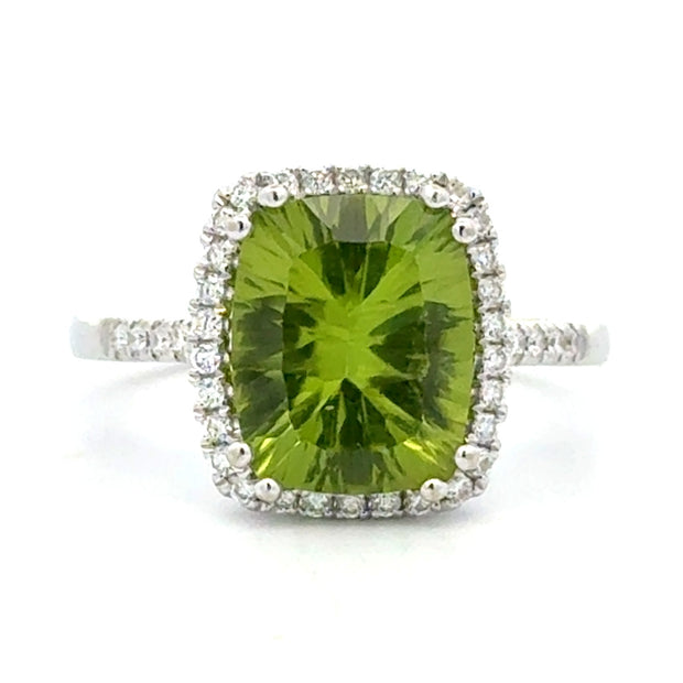 Estate 14K White Gold Peridot & Diamond Ring
