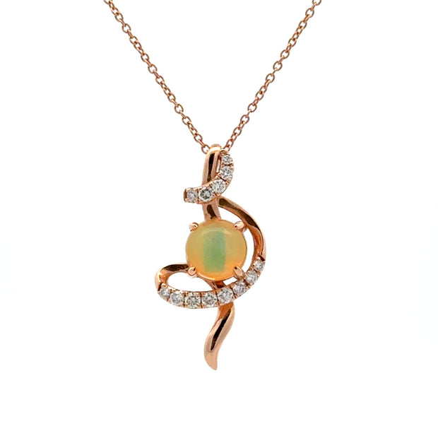 Estate 14K Rose Gold Opal & Diamond LeVian Necklace