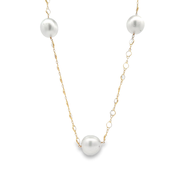 14K Yellow Gold White Topaz & South Sea Pearl Necklace