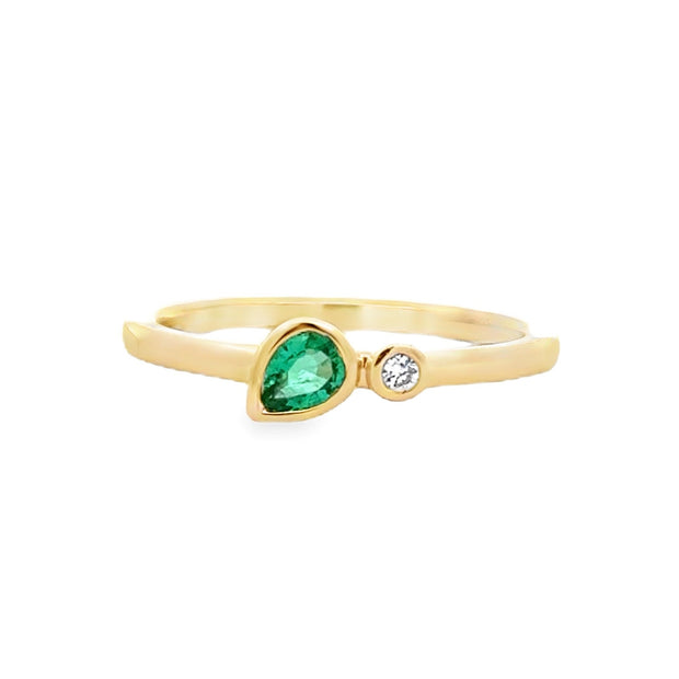 14K Yellow Gold Contemporary Emerald & Diamond Ring