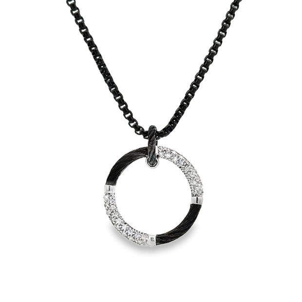 ALOR Cable & Chain Open Circle Necklace with 14kt Gold & Diamonds