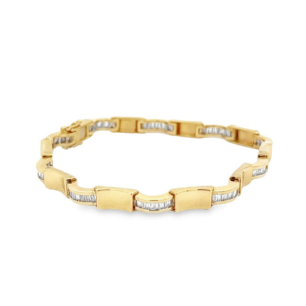Estate 18K Yellow Gold Baguette Diamond Tennis Bracelet