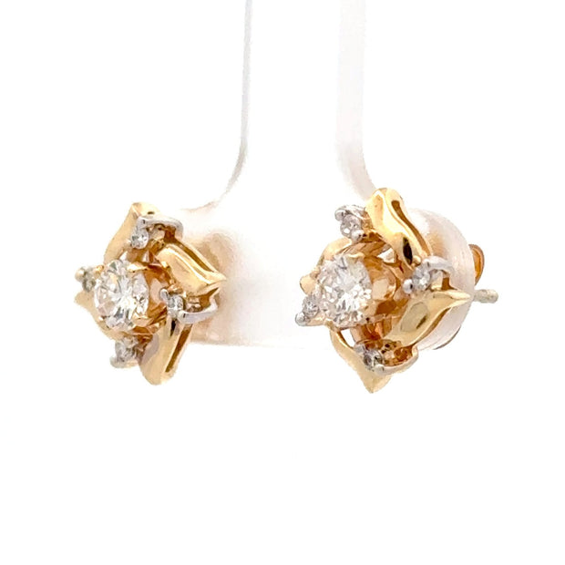 Estate 14K Yellow Gold Diamond Stud Earrings W/ Diamond Jackets