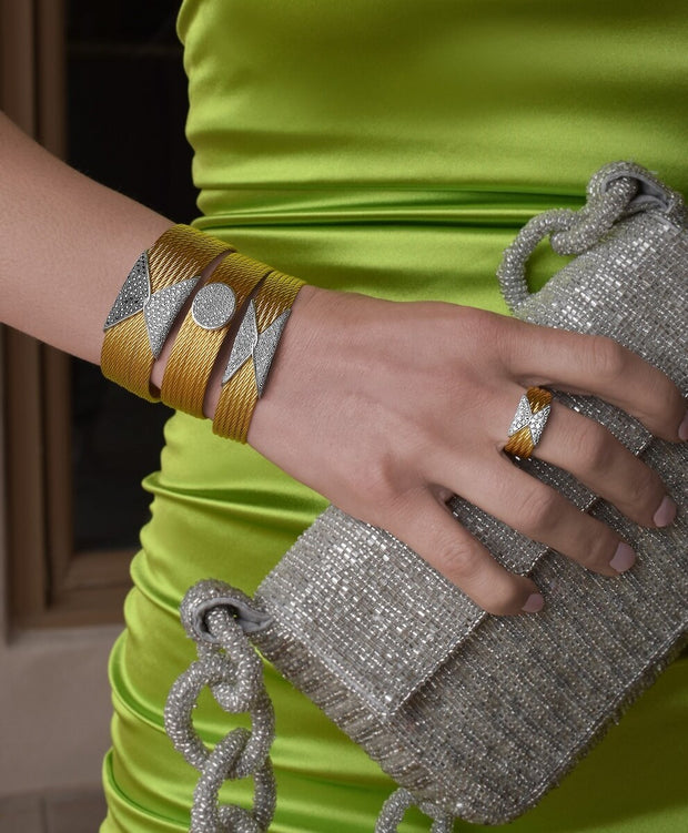 ALOR Cable 6-Row Hourglass Bracelet with 18kt Gold & Black & White Diamonds