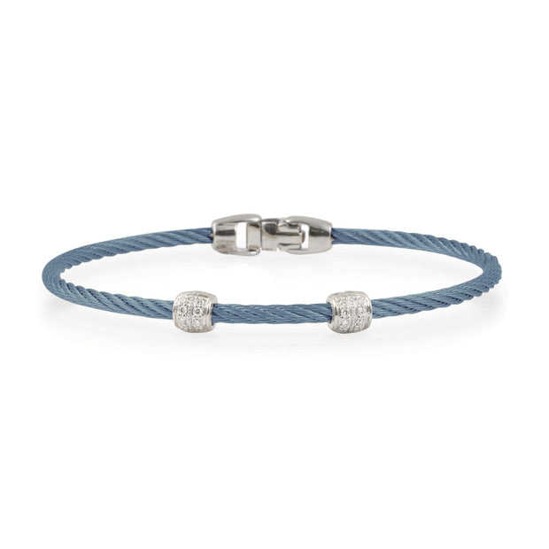 ALOR Caribbean Blue Cable Double Barrel Station Stackable Bracelet with 18kt Gold & Diamonds