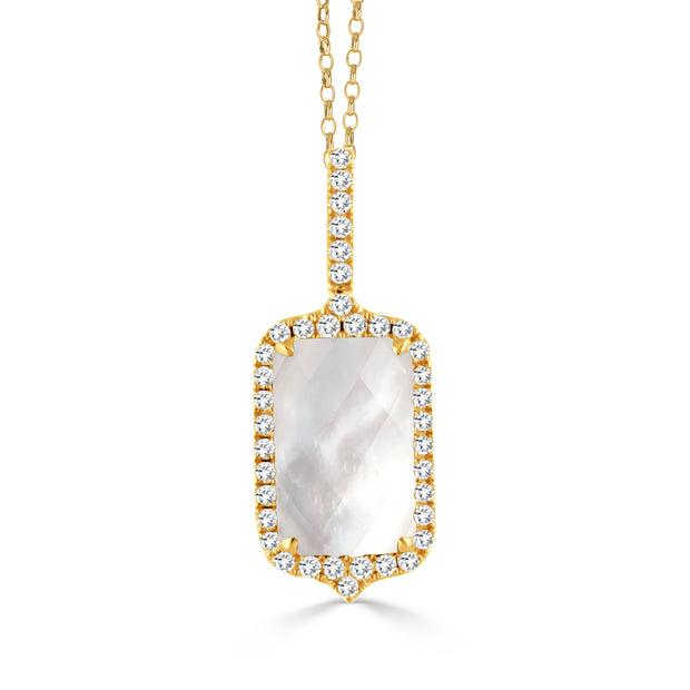 Doves 18K Yellow Gold Clear Quartz/Mother of Pearl & Diamond Necklace