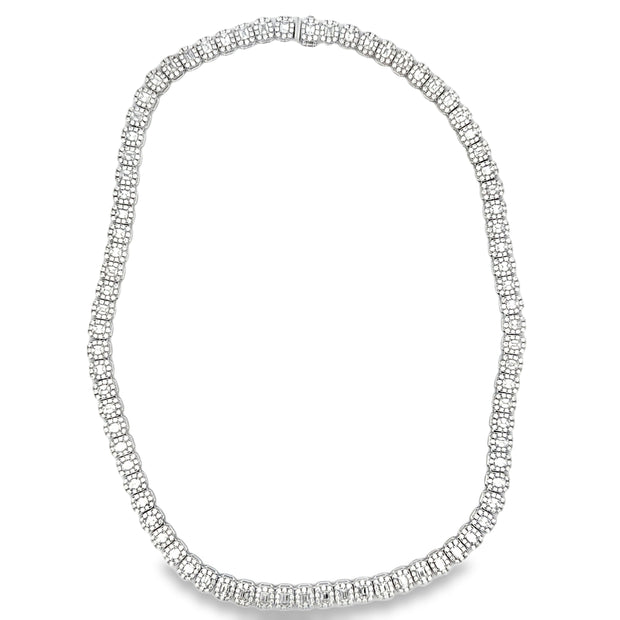 18K White Gold Haloed Emerald-Cut Diamond Necklace