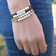 ALOR Grey Cable Bracelet with Freshwater Pearls