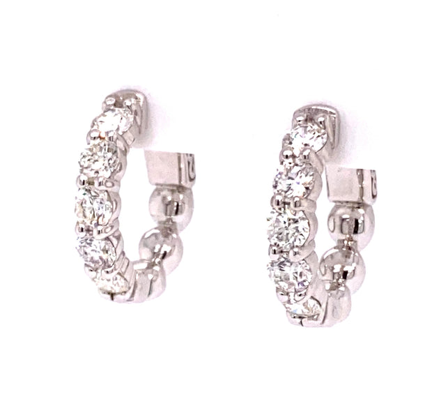 14K White Gold Inside/Out Diamond Hoop Earrings