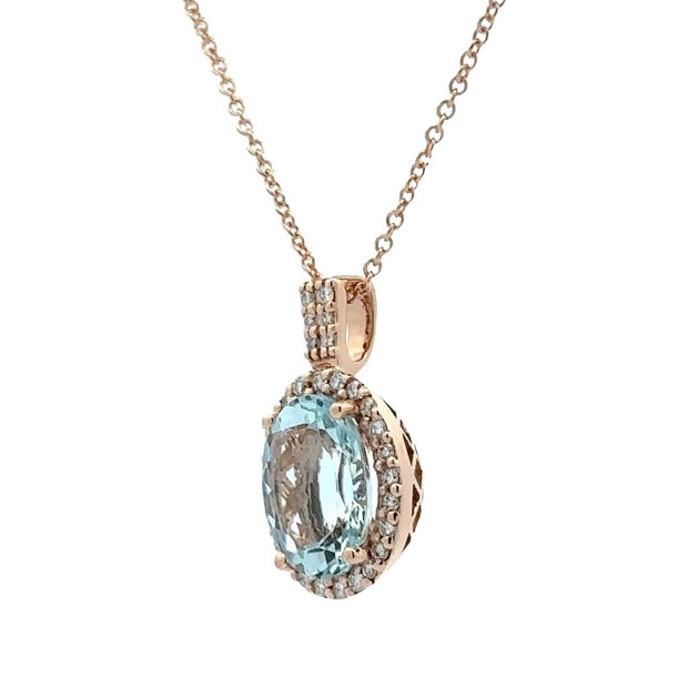 Estate 14K Rose Gold Aquamarine & Diamond LeVian Necklace