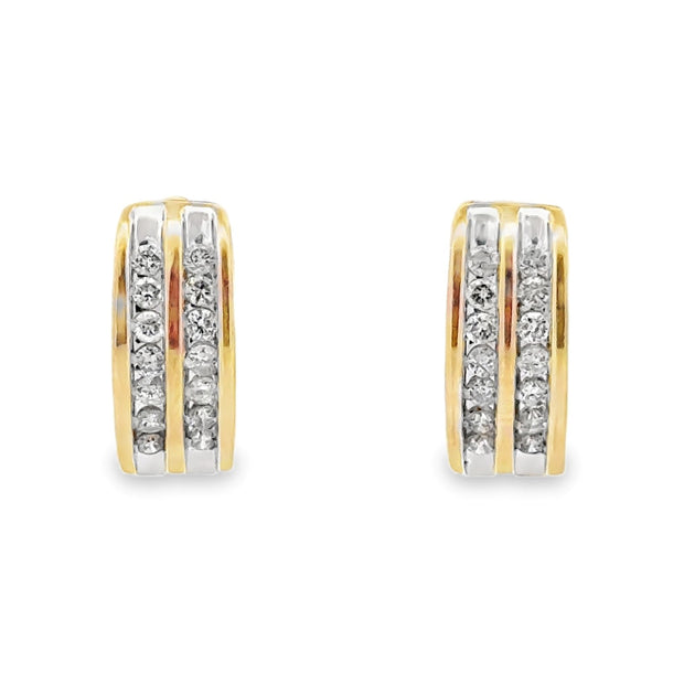Estate 14K Yellow Gold Channel-Set Diamond Earrings