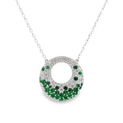 14K White Gold Emerald & Diamond Circle of Life Necklace