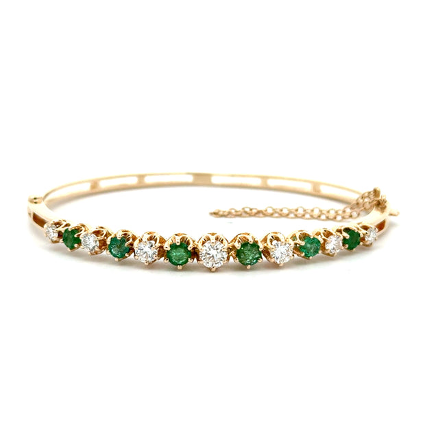 Estate 14K Yellow Gold Emerald & Diamond Bracelet