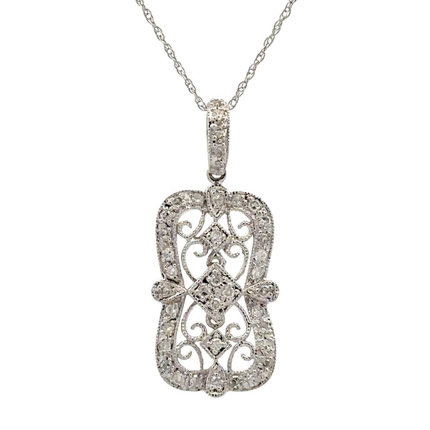Estate 14K White Gold Filigree Diamond Necklace