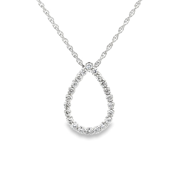 14K White Gold Open Pear Diamond Necklace