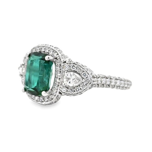 14K White Gold Teal Tourmaline & Diamond Ring