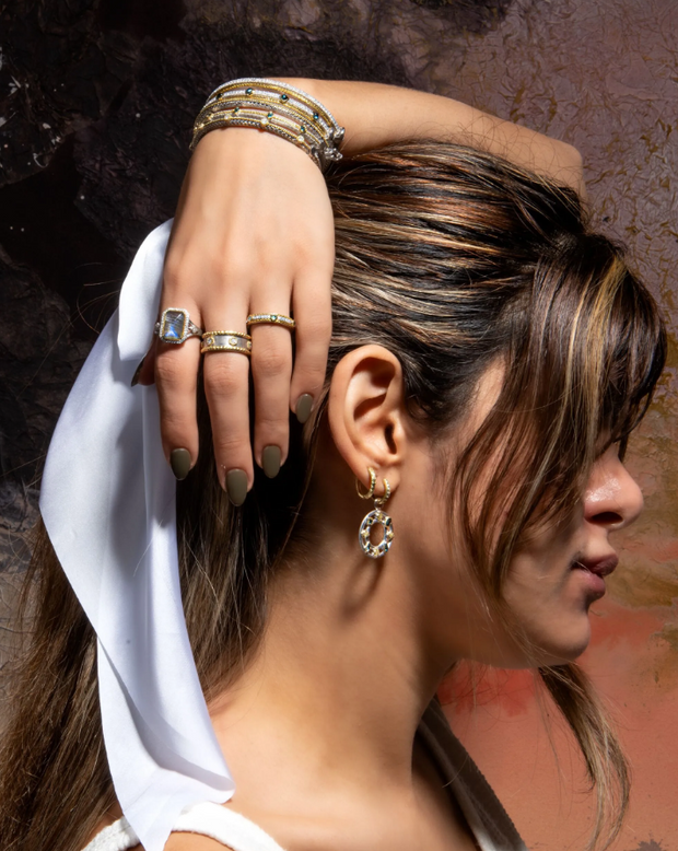 JudeFrances Mixed Metal Diamond and London Blue Topaz Open Earring Charms