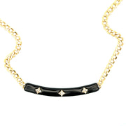Nava Dee 14K Yellow Gold Black Enamel Diamond Bar Necklace
