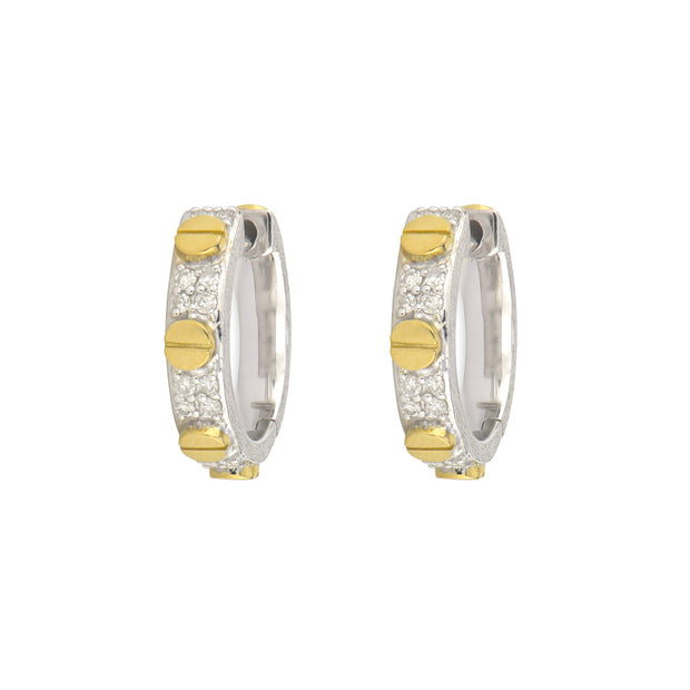 JudeFrances Small Mixed Metal Diamond Pavé Nail Head Hoop Earrings
